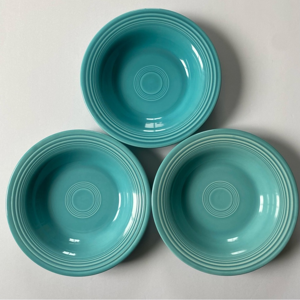 Set of 3 Vintage Fiesta Original turquoise 8 1/4" Flat Rim Soup Bowl Fiestaware